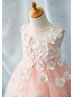 Beaded Tulle 3D Flowers High Low Keyhole Back Flower Girl Dress